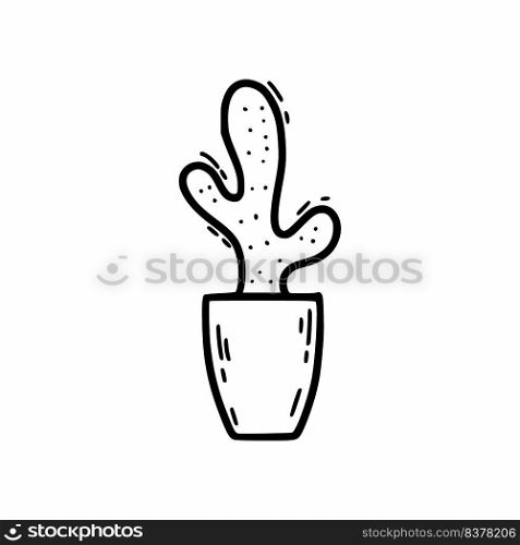 Cactus in flower pot. Houseplant. Vector doodle illustration.