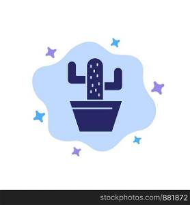 Cactus, Nature, Pot, Spring Blue Icon on Abstract Cloud Background
