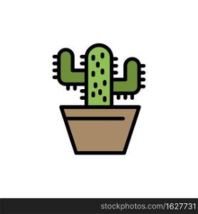 Cactus, Nature, Pot, Spring  Flat Color Icon. Vector icon banner Template