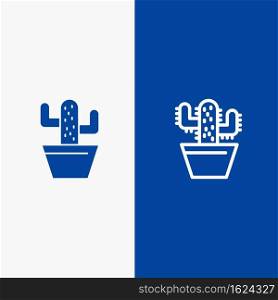 Cactus, Nature, Pot, Spring Line and Glyph Solid icon Blue banner Line and Glyph Solid icon Blue banner