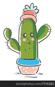 Cactus painting with flower vector or color illustration