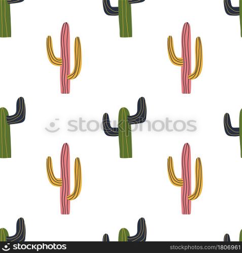 Cactus seamless pattern in cute cartoon style. Cacti in Mexican style. Repeat background, wallpaper texture. Decorative print for fabric. Kid apparel design.. Cactus seamless pattern in cute cartoon style. Cacti in Mexican style.