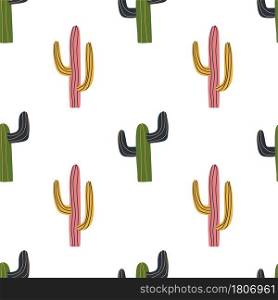 Cactus seamless pattern in cute cartoon style. Cacti in Mexican style. Repeat background, wallpaper texture. Decorative print for fabric. Kid apparel design.. Cactus seamless pattern in cute cartoon style. Cacti in Mexican style.