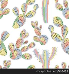 Cactus seamless pattern pastel color desert wallpaper on the white background