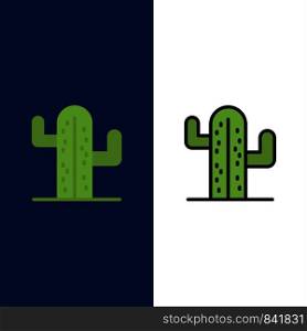 Cactus, Usa, Plant, American Icons. Flat and Line Filled Icon Set Vector Blue Background