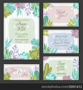 Cactus Wedding Cards Set. Wedding cards set with a cactus design flat isolated vector illustration