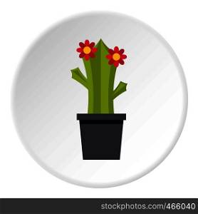 Cactus with flower icon in flat circle isolated on white vector illustration for web. Cactus with flower icon circle