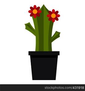 Cactus with flowers icon flat isolated on white background vector illustration. Cactus with flowers icon isolated