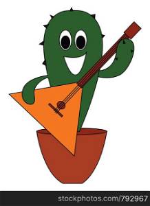 Cactus with guitar, illustration, vector on white background.