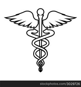 Caduceus health symbol Asclepius&rsquo;s Wand icon black color vector illustration flat style outline
