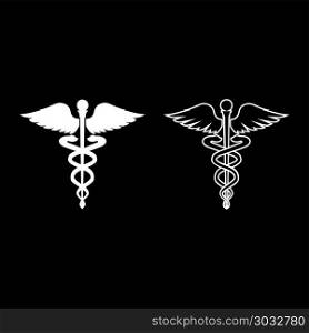 Caduceus health symbol Asclepius&rsquo;s Wand icon set white color illustration flat style simple image outline