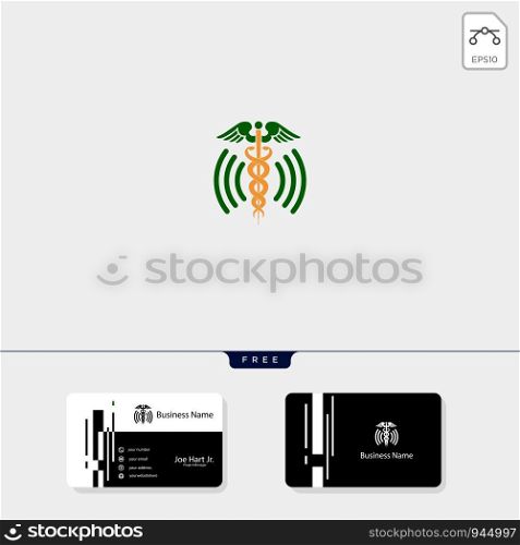caduceus illustrations icon, Medical health care icon, Snake with wing icon and business card template - Vector