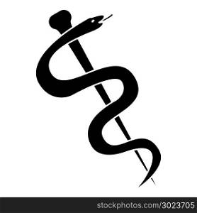 Caduceus or staff of Asclepius symbol icon black color