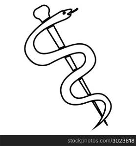 Caduceus or staff of Asclepius symbol icon black color vector illustration flat style simple image