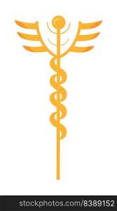 Caduceus semi flat color vector object. Medicine symbol. Full sized item on white. Ancient greek mythology. Hermes weapon. Simple cartoon style illustration for web graphic design and animation. Caduceus semi flat color vector object