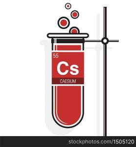 Caesium symbol on label in a red test tube with holder. Element number 55 of the Periodic Table of the Elements - Chemistry