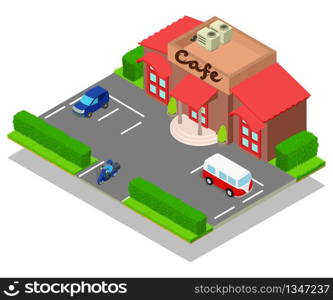 Cafe concept banner. Isometric banner of cafe vector concept for web, giftcard and postcard. Cafe concept banner, isometric style