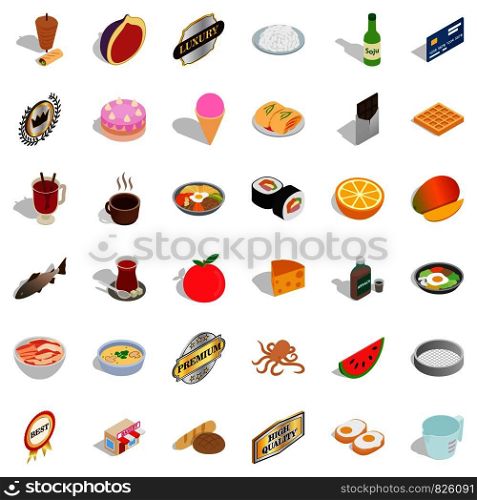 Cafe icons set. Isometric style of 36 cafe vector icons for web isolated on white background. Cafe icons set, isometric style