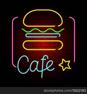 Cafe neon light icon. Realistic illustration of cafe neon light vector icon for web design. Cafe neon light icon, realistic style