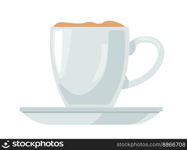 Cafe or restaurant coffee served in porcelain cup and saucer. Isolated tasty beverage with caffeine, delicious warm drink with aroma spices. Breakfast or lunch addition. Vector in flat style. Coffee beverage served in mug with saucer vector