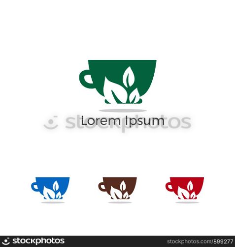 Cafe Restaurant Logo, food lover, healthy and organic Food Industry, takeaway vector icon, green tea and coffee shop. herbal food mug illustration.