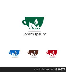 Cafe Restaurant Logo, food lover, healthy and organic Food Industry, takeaway vector icon, green tea and coffee shop. herbal food mug illustration.