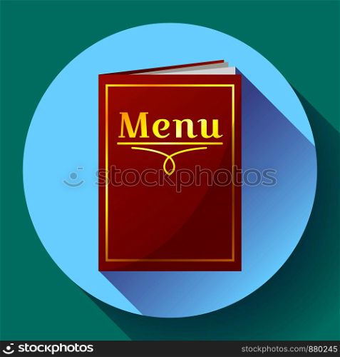 Cafe, restaurant red menu book icon in flat style. Paper menu with inscription. Vector illustration.. Cafe, restaurant red menu book icon in flat style.