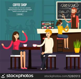 Cafe Worker Flat Composition. Colored cafe worker flat composition with two people who sit and drink coffee vector illustration