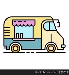 Cafeteria vehicle icon. Outline cafeteria vehicle vector icon color flat isolated. Cafeteria vehicle icon color outline vector