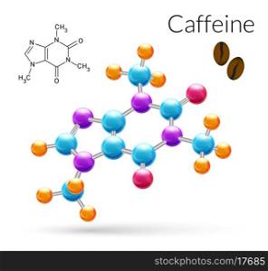 Caffeine 3d molecule chemical science atomic structure poster vector illustration