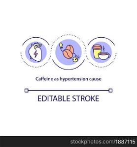 Caffeine as hypertension cause concept icon. Increase in blood pressure abstract idea thin line illustration. Habitual caffeine intake. Vector isolated outline color drawing. Editable stroke. Caffeine as hypertension cause concept icon