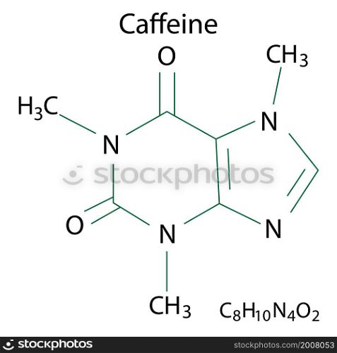 Caffeine chemical structure. Skeletal element. Organic compound. Molecular formula. Vector illustration. Stock image. EPS 10.. Caffeine chemical structure. Skeletal element. Organic compound. Molecular formula. Vector illustration. Stock image.