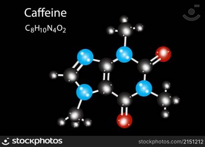 Caffeine molecule structure. Chemical compound. Skeletal formula. Black background. Vector illustration. Stock image. EPS 10.. Caffeine molecule structure. Chemical compound. Skeletal formula. Black background. Vector illustration. Stock image.