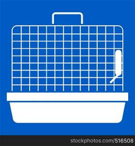 Cage for birds icon white isolated on blue background vector illustration. Cage for birds icon white