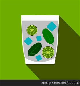 Caipirinha cocktail drink icon in flat style on a green background . Caipirinha cocktail drink icon, flat style