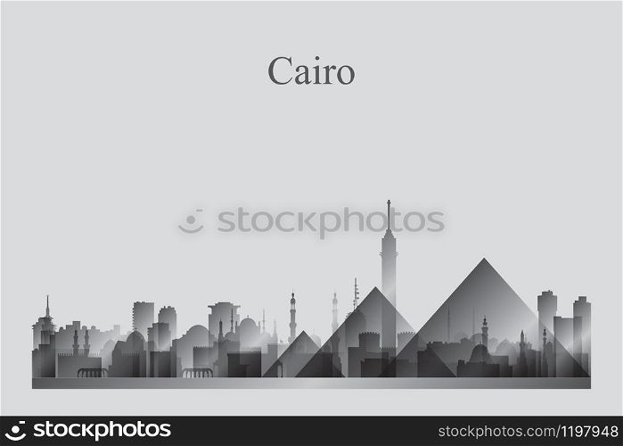Cairo city skyline silhouette in a grayscale vector illustration