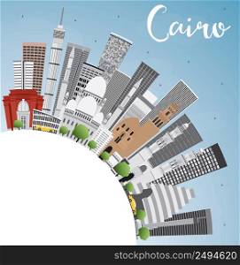 Cairo Skyline with Gray Buildings, Blue Sky and Copy Space. Vector Illustration. Business Travel and Tourism Concept with Historic Buildings. Image for Presentation Banner Placard and Web Site.