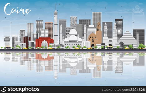 Cairo Skyline with Gray Buildings, Blue Sky and Reflections. Vector Illustration. Business Travel and Tourism Concept with Historic Buildings. Image for Presentation Banner Placard and Web Site.