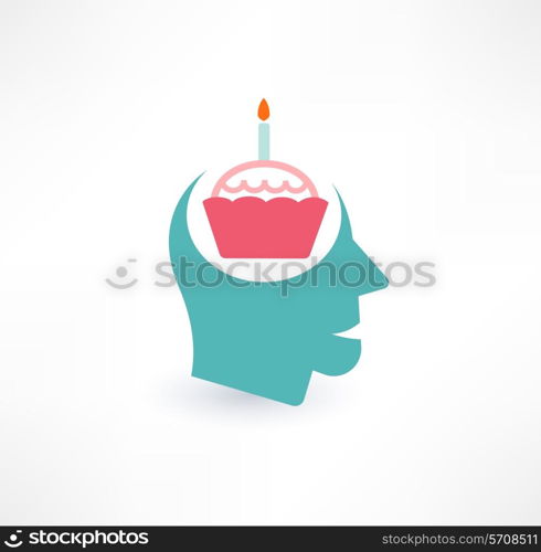 Cake and head icon. Thoughts about food concept. Logo design.