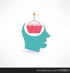 Cake and head icon. Thoughts about food concept. Logo design.