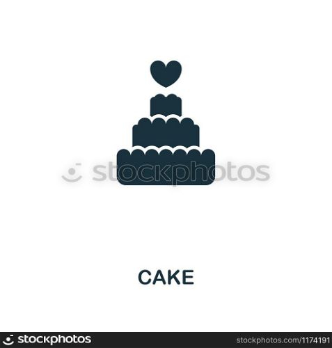 Cake creative icon. Simple element illustration. Cake concept symbol design from honeymoon collection. Can be used for mobile and web design, apps, software, print.. Cake creative icon. Simple element illustration. Cake concept symbol design from honeymoon collection. Perfect for web design, apps, software, print.