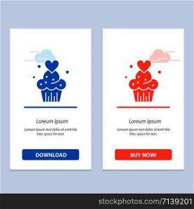 Cake, Cupcake, Muffins, Baked, Sweets Blue and Red Download and Buy Now web Widget Card Template