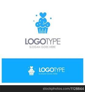 Cake, Cupcake, Muffins, Baked, Sweets Blue Solid Logo with place for tagline
