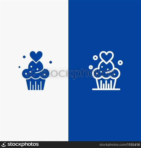 Cake, Cupcake, Muffins, Baked, Sweets Line and Glyph Solid icon Blue banner Line and Glyph Solid icon Blue banner