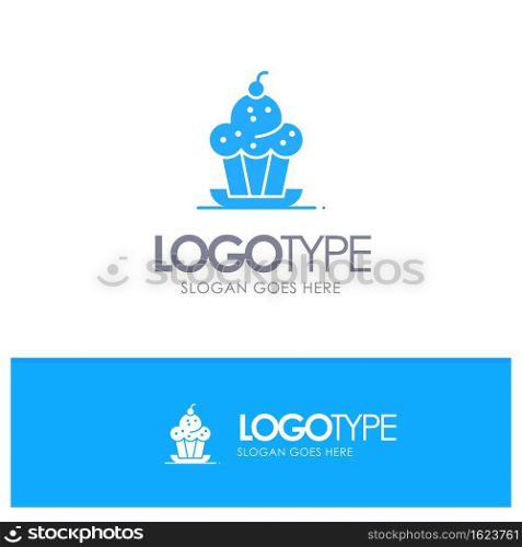 Cake, Dessert, Muffin, Sweet, Thanksgiving Blue Solid Logo with place for tagline