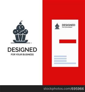 Cake, Dessert, Muffin, Sweet, Thanksgiving Grey Logo Design and Business Card Template