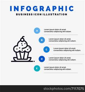 Cake, Dessert, Muffin, Sweet, Thanksgiving Line icon with 5 steps presentation infographics Background