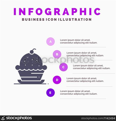 Cake, Dessert, Muffin, Sweet, Thanksgiving Solid Icon Infographics 5 Steps Presentation Background