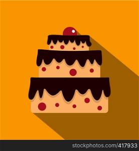 Cake icon. Flat illustration of cake vector icon for web isolated on yellow background. Cake icon, flat style
