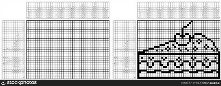 Cake Icon Nonogram Pixel Art, Food Icon, Baked Sweet Food Vector Art Illustration, Logic Puzzle Game Griddlers, Pic-A-Pix, Picture Paint By Numbers, Picross
